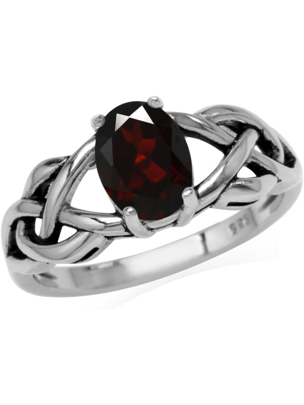 Antique Finish Birthstone Oval Ring - 925 Sterling Silver Celtic Knot Jewelry